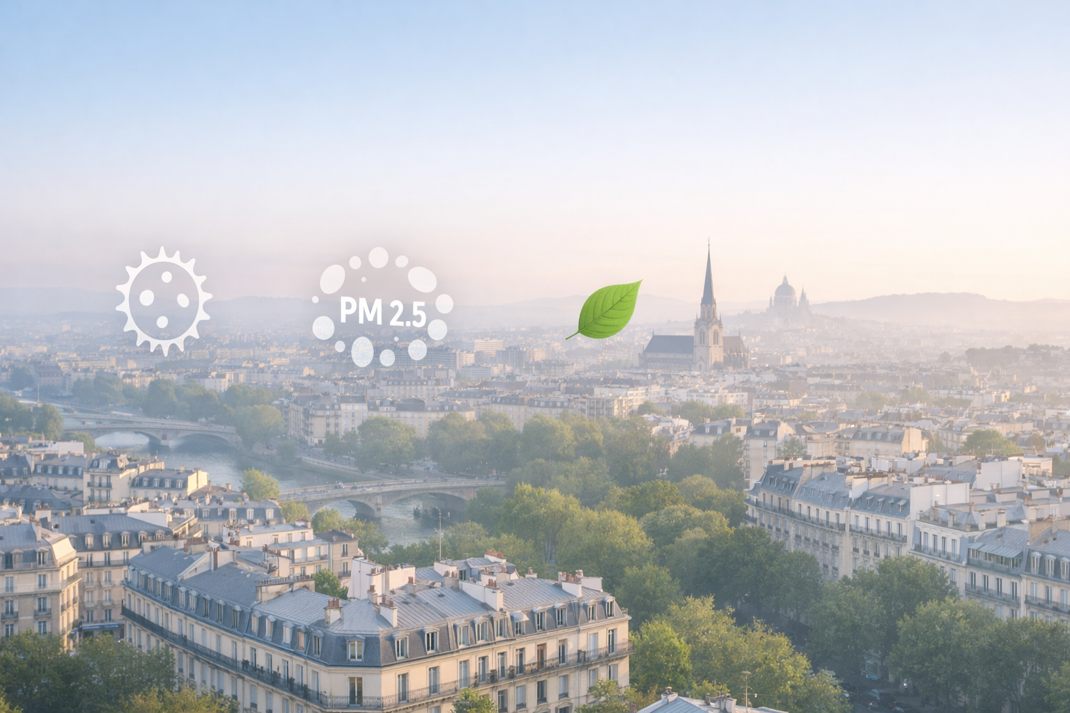 Vue aérienne d'une ville française au matin — qualité de l'air